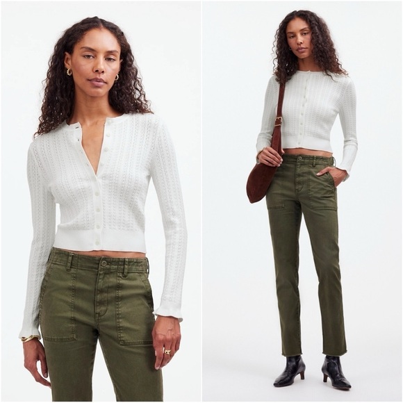 Madewell Sweater The Signature Open-Knit Cardigan Button Front White XS NWT New - Picture 1 of 13